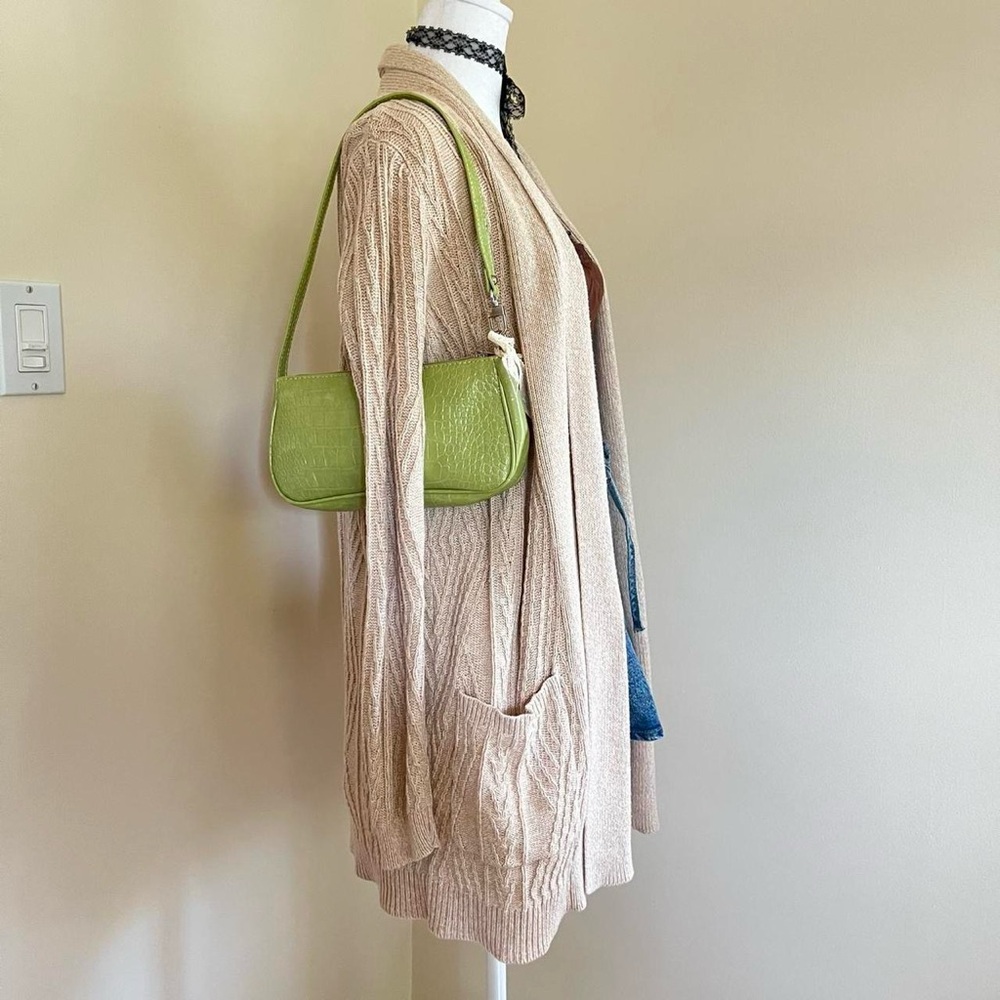 Cozy Boho Cable Knit Cardigan Sweater Slouchy Soft Cotton Open Wrap Beige Size S - Picture 4 of 6